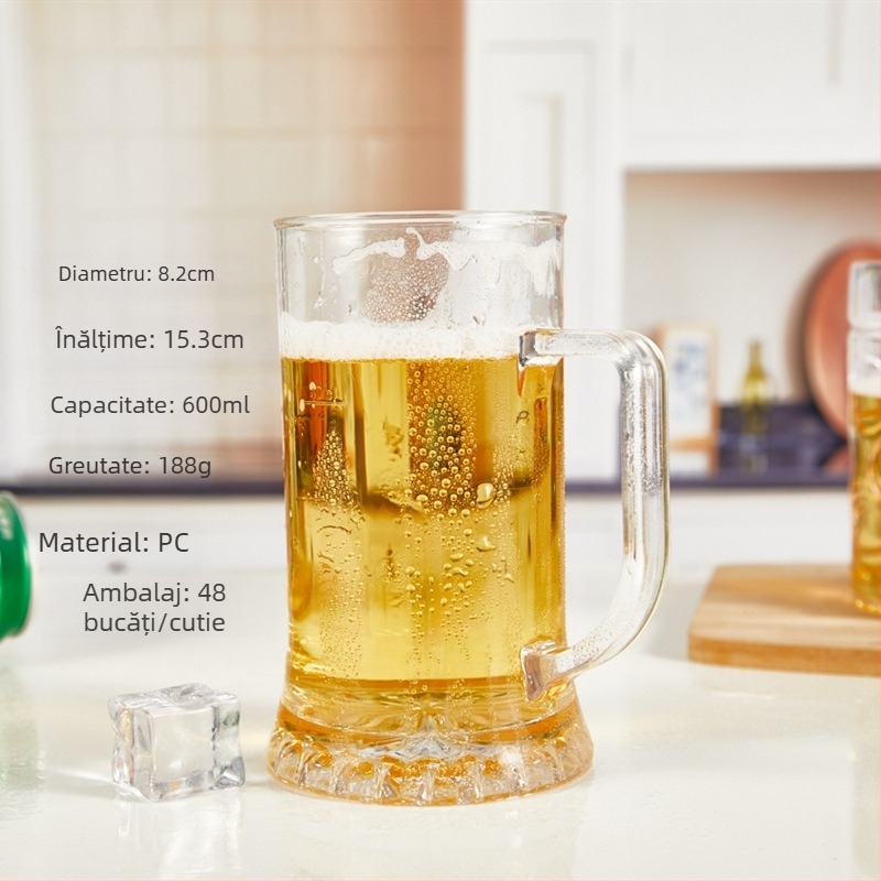 Pahar PC pentru bere la halbă cu mâner, acrilic, capacitate mare, pahar din plastic pentru sucuri și băuturi reci, design ananas