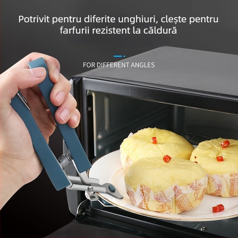Clip din oțel inoxidabil antiderapant, cu mănușă din silicon rezistentă la temperaturi înalte, pentru ridicarea bolurilor, oalelor, tavilor și vaselor de abur