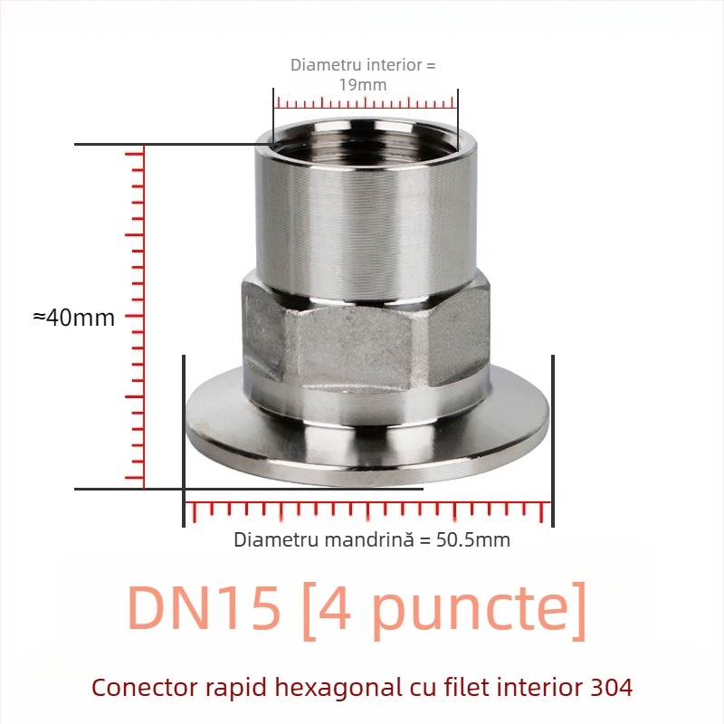 Cuplă rapidă hexagonală cu filet interior, oțel inoxidabil 304/316L, tip clemă