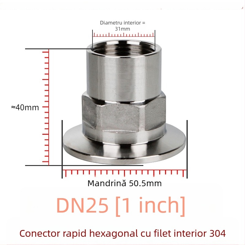 Cuplă rapidă hexagonală cu filet interior, oțel inoxidabil 304/316L, tip clemă