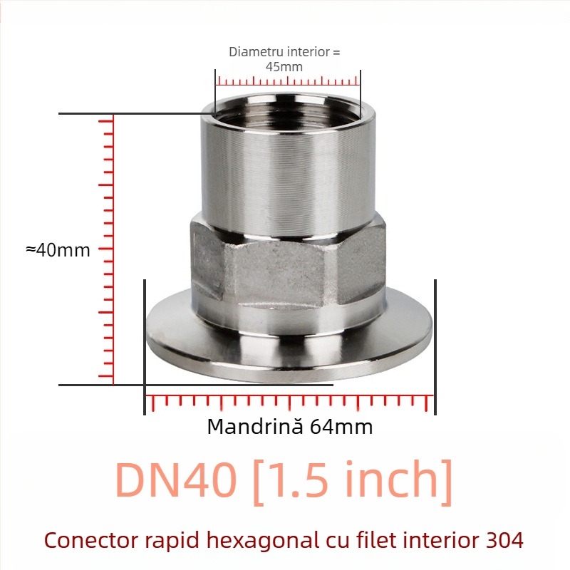 Cuplă rapidă hexagonală cu filet interior, oțel inoxidabil 304/316L, tip clemă