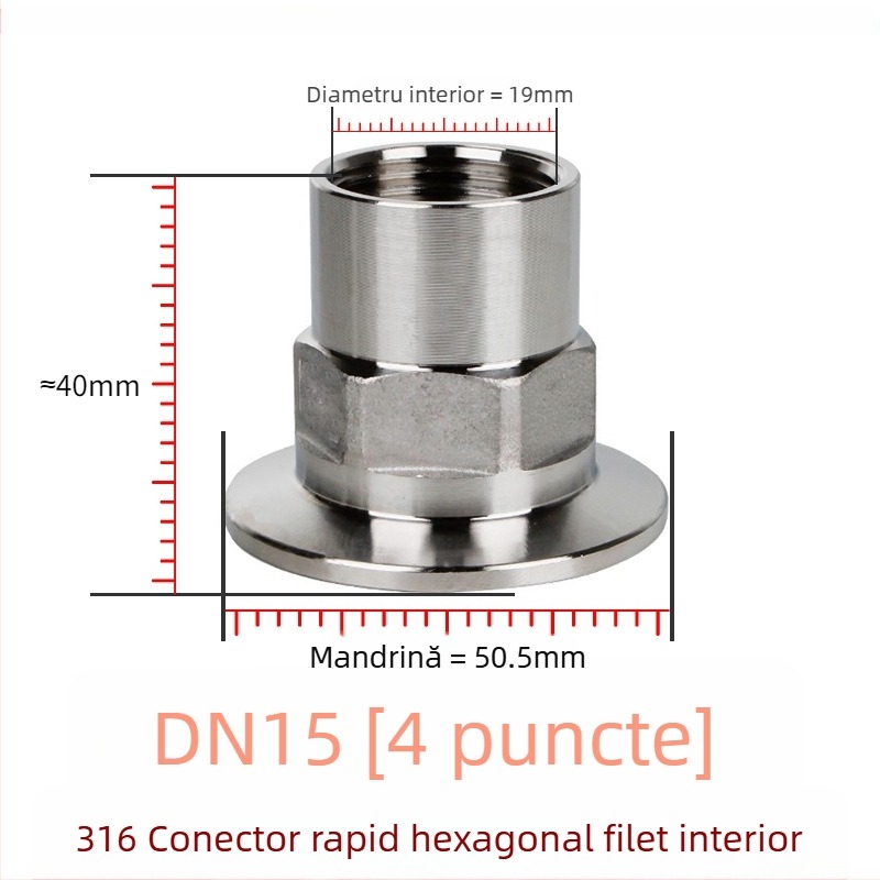 Cuplă rapidă hexagonală cu filet interior, oțel inoxidabil 304/316L, tip clemă