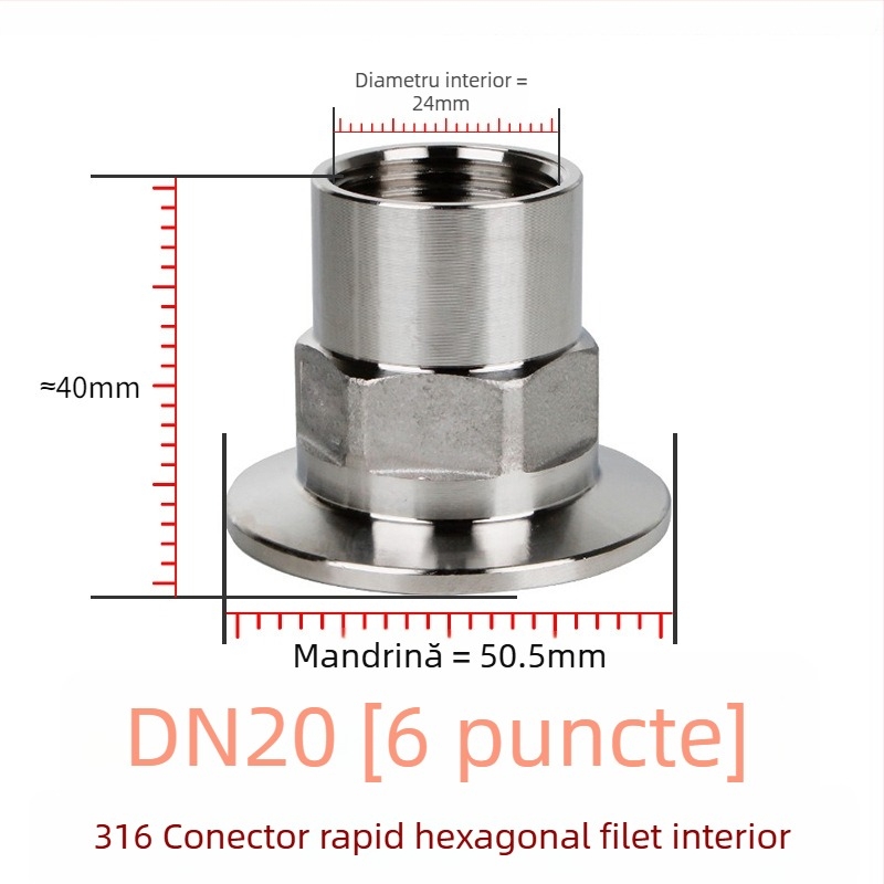 Cuplă rapidă hexagonală cu filet interior, oțel inoxidabil 304/316L, tip clemă