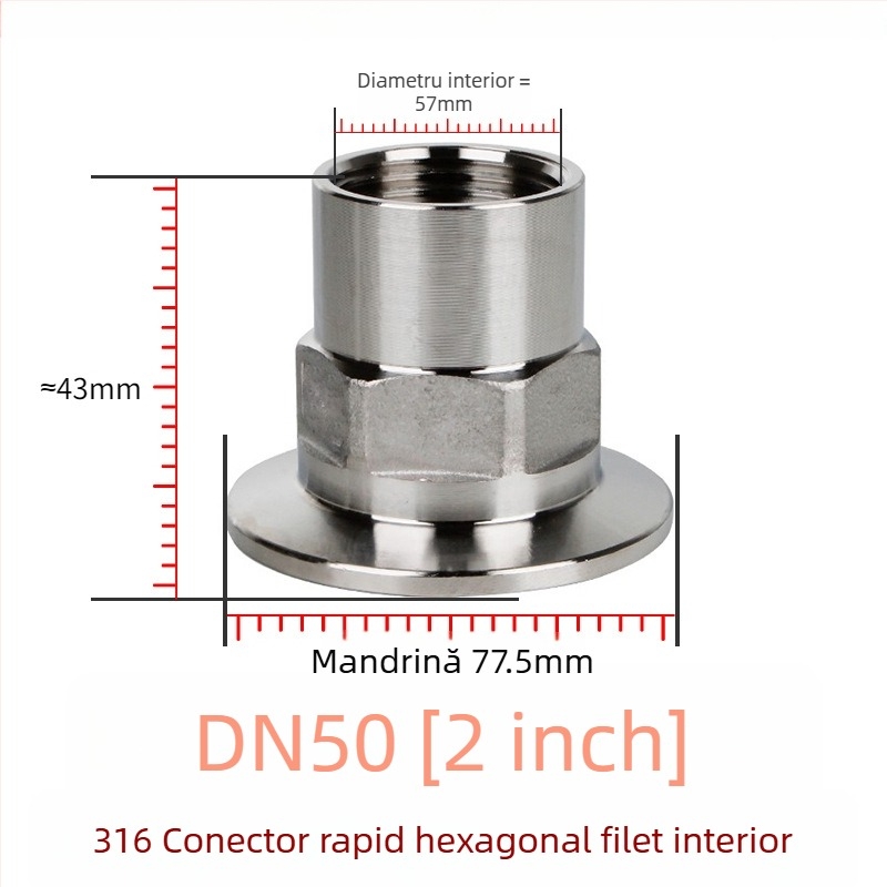 Cuplă rapidă hexagonală cu filet interior, oțel inoxidabil 304/316L, tip clemă