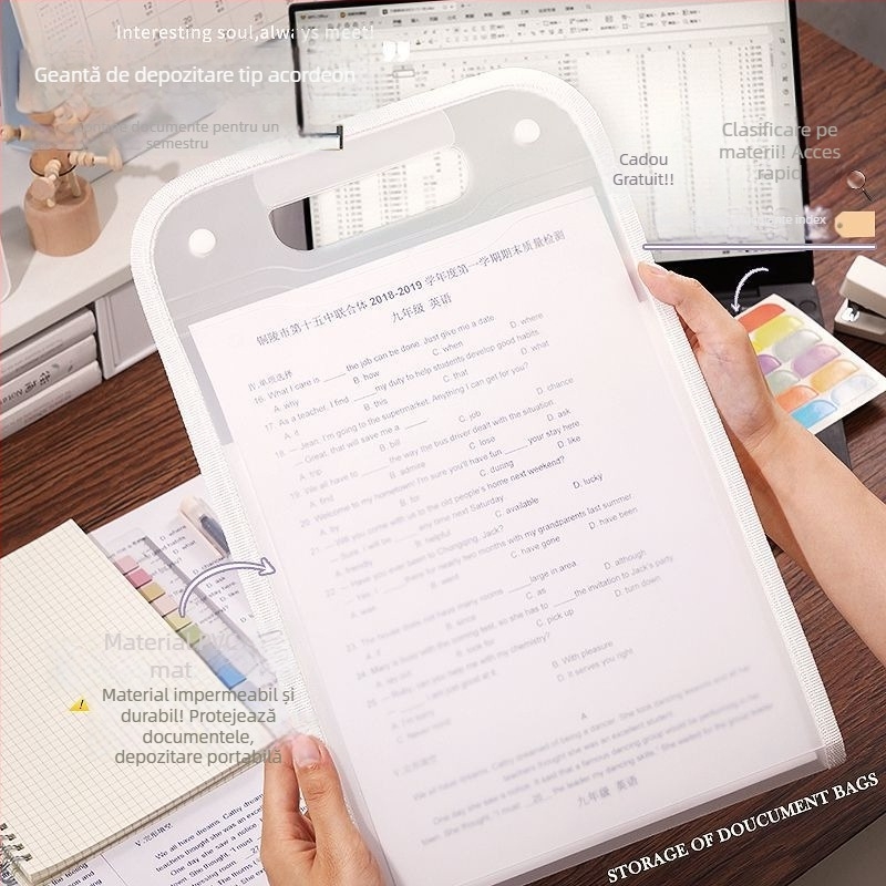Mapă A4 Portabilă pentru Documente, Design Elegant – Organizator acordeon cu mai multe compartimente pentru materiale ale elevilor