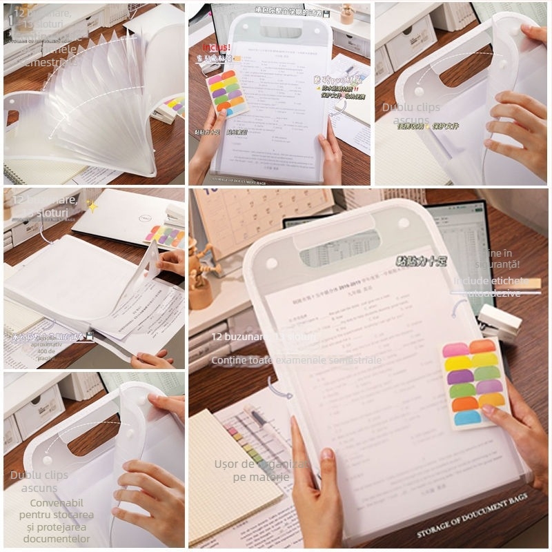 Mapă A4 Portabilă pentru Documente, Design Elegant – Organizator acordeon cu mai multe compartimente pentru materiale ale elevilor