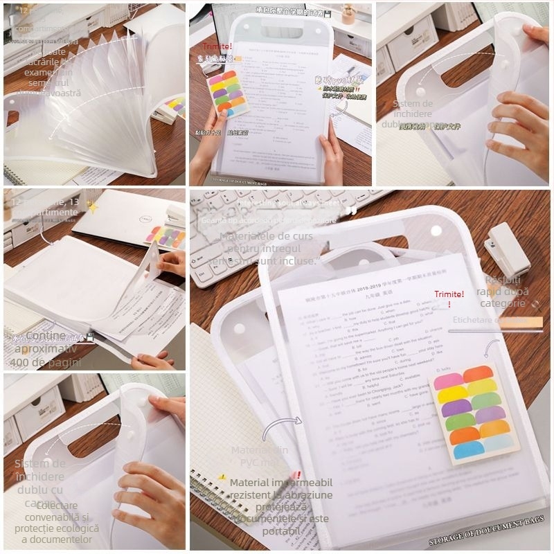 Mapă A4 Portabilă pentru Documente, Design Elegant – Organizator acordeon cu mai multe compartimente pentru materiale ale elevilor