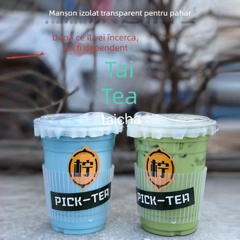 Husă de unică folosință pentru pahar transparent, cu izolație termică și pernă de hârtie anti-versare, pentru ceai cu lapte și cafea