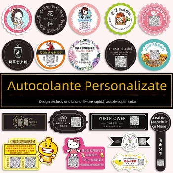 Etichete autocolante adezive personalizate cu QR – etichete PVC transparente, colorate, cu desene animate pentru cafea, comandă urgentă