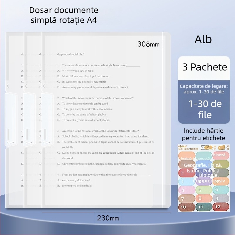 A3 clip dublu rotativ pentru hârtie, dosar A4 pentru depozitare foi, cu închidere laterală