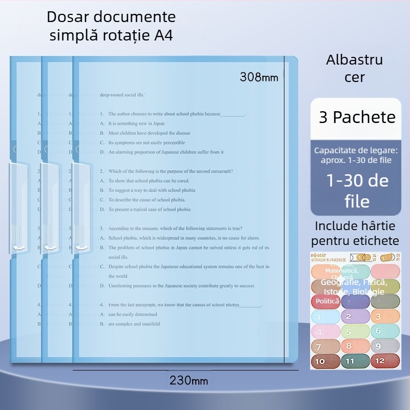 A3 clip dublu rotativ pentru hârtie, dosar A4 pentru depozitare foi, cu închidere laterală