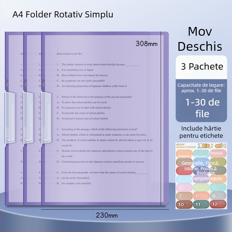 A3 clip dublu rotativ pentru hârtie, dosar A4 pentru depozitare foi, cu închidere laterală