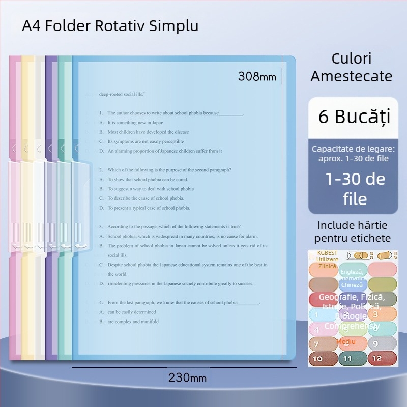 A3 clip dublu rotativ pentru hârtie, dosar A4 pentru depozitare foi, cu închidere laterală