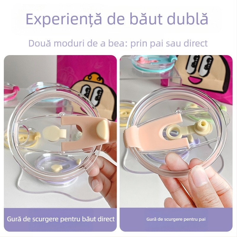 Capac din plastic pentru pahar cu gaură pentru pai – protecție împotriva prafului și a scurgerilor, imprimare logo disponibil, personalizabil