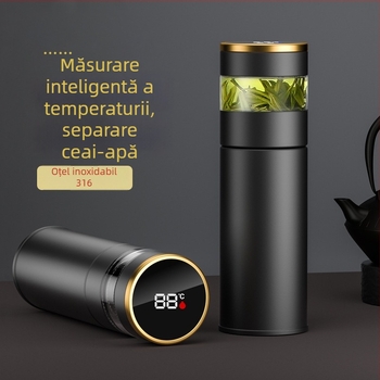 Ceașcă termică izolată cu afișaj inteligent al temperaturii, interior din oțel inox 316, exterior din oțel inox 304, filtru pentru ceai, cadou corporativ