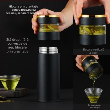 Ceașcă termică izolată cu afișaj inteligent al temperaturii, interior din oțel inox 316, exterior din oțel inox 304, filtru pentru ceai, cadou corporativ