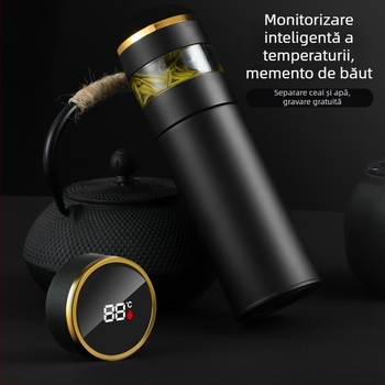 Ceașcă termică izolată cu afișaj inteligent al temperaturii, interior din oțel inox 316, exterior din oțel inox 304, filtru pentru ceai, cadou corporativ