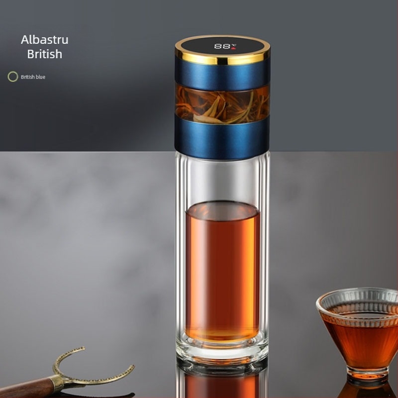 Ceașcă termică izolată cu afișaj inteligent al temperaturii, interior din oțel inox 316, exterior din oțel inox 304, filtru pentru ceai, cadou corporativ