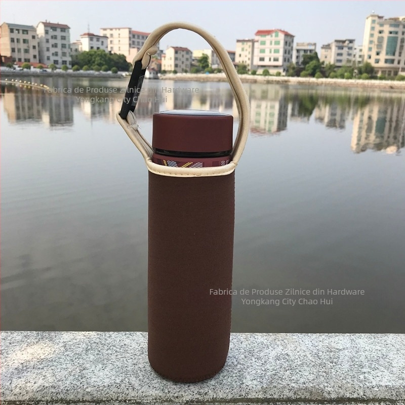 Husă elastică pentru termos, culoare solidă, curea pentru purtare pe umăr, izolație și protecție anti-cădere, din material neopren