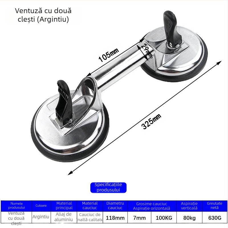 Zhike Ridicător cu ventuză din aliaj de aluminiu – pentru sticlă și plăci de marmură – instrument manual de manipulare