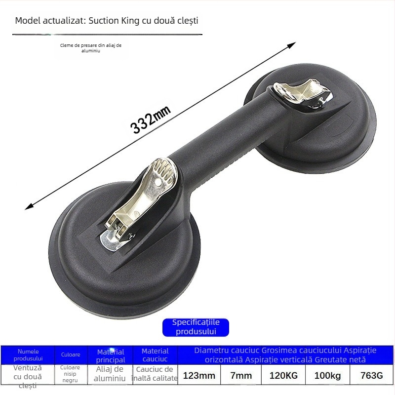 Zhike Ridicător cu ventuză din aliaj de aluminiu – pentru sticlă și plăci de marmură – instrument manual de manipulare