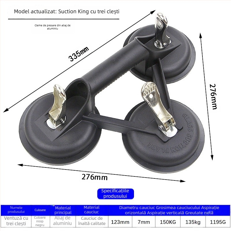 Zhike Ridicător cu ventuză din aliaj de aluminiu – pentru sticlă și plăci de marmură – instrument manual de manipulare
