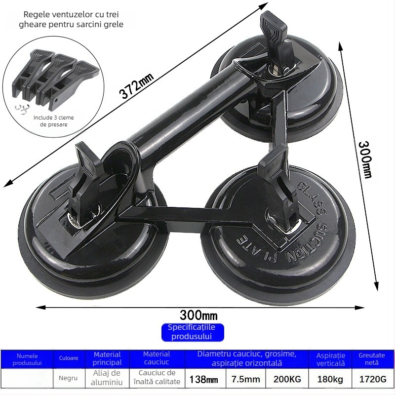 Zhike Ridicător cu ventuză din aliaj de aluminiu – pentru sticlă și plăci de marmură – instrument manual de manipulare