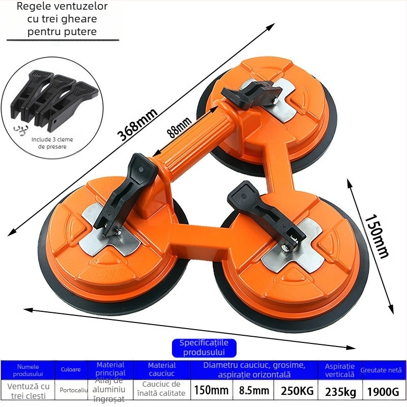 Zhike Ridicător cu ventuză din aliaj de aluminiu – pentru sticlă și plăci de marmură – instrument manual de manipulare
