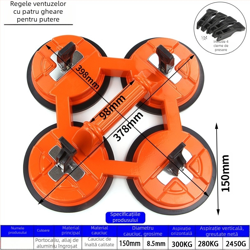 Zhike Ridicător cu ventuză din aliaj de aluminiu – pentru sticlă și plăci de marmură – instrument manual de manipulare