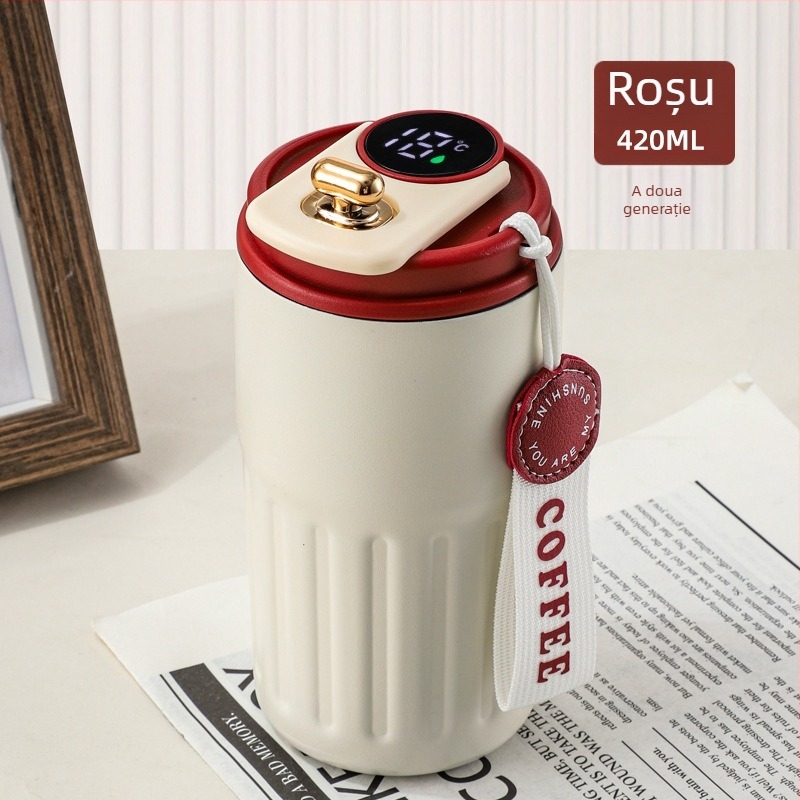 Termos de cafea din oțel inoxidabil 316, cu afișaj de temperatură, izolație în vid dublă, pentru mașină