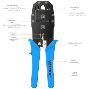 Clește de crimp RJ45 pentru cabluri de rețea — uz casnic și profesional Cat5e/Cat6/Cat7