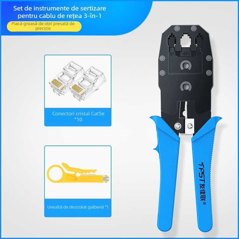 Clește de crimp RJ45 pentru cabluri de rețea — uz casnic și profesional Cat5e/Cat6/Cat7