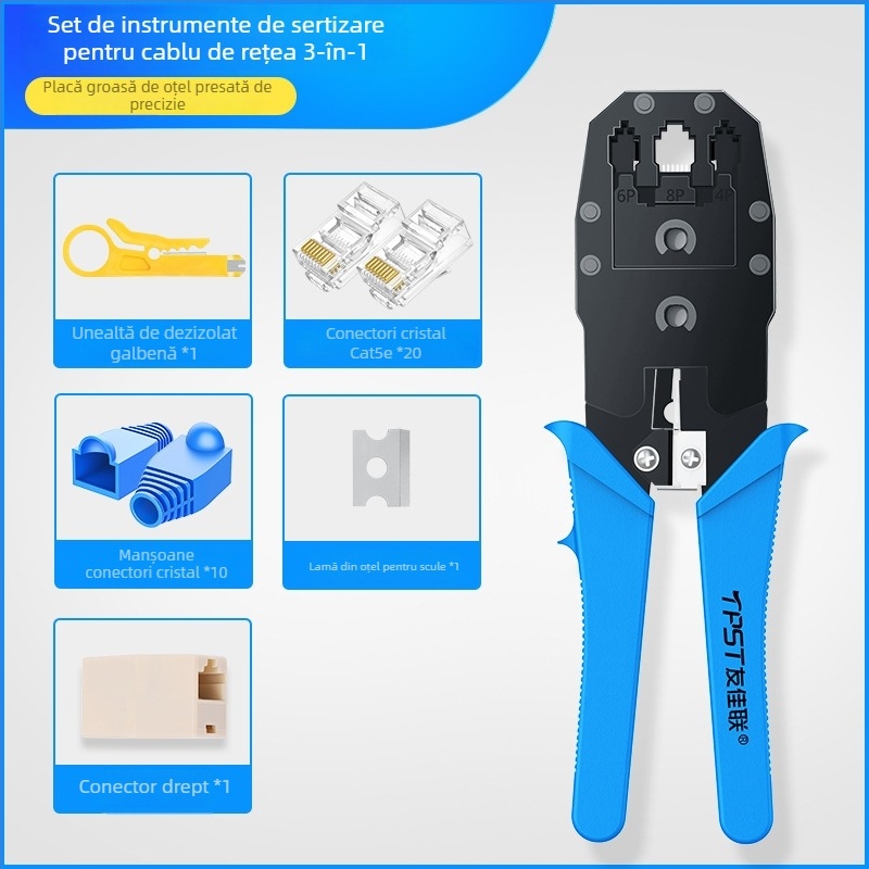 Clește de crimp RJ45 pentru cabluri de rețea — uz casnic și profesional Cat5e/Cat6/Cat7
