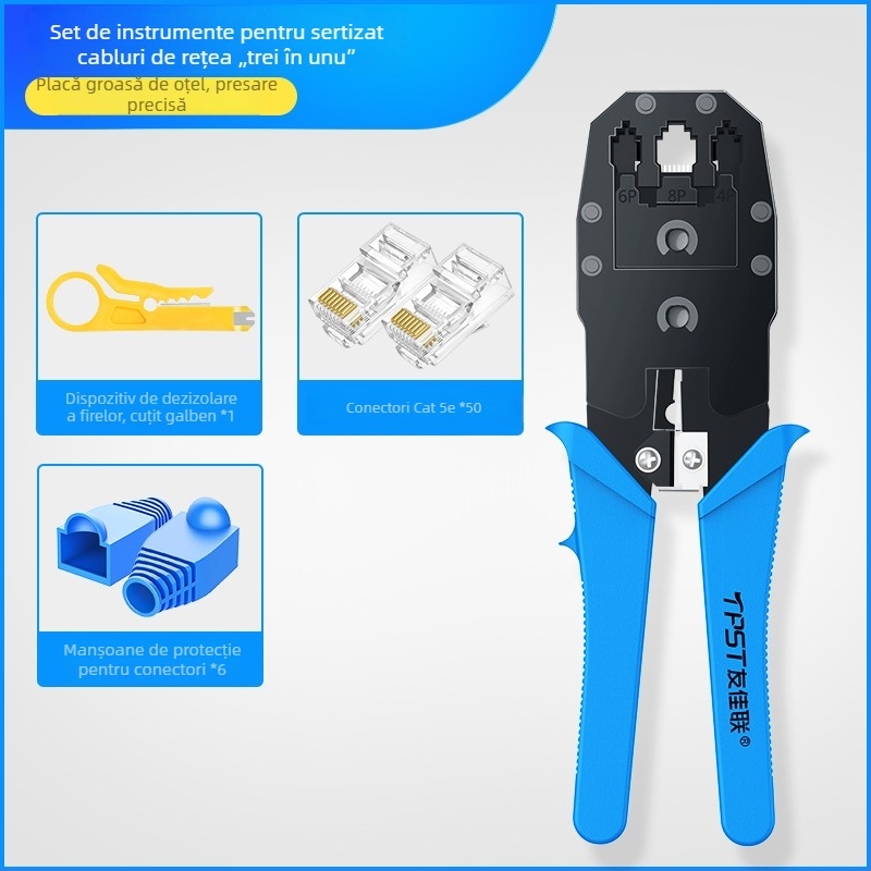 Clește de crimp RJ45 pentru cabluri de rețea — uz casnic și profesional Cat5e/Cat6/Cat7