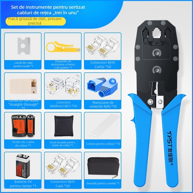Clește de crimp RJ45 pentru cabluri de rețea — uz casnic și profesional Cat5e/Cat6/Cat7
