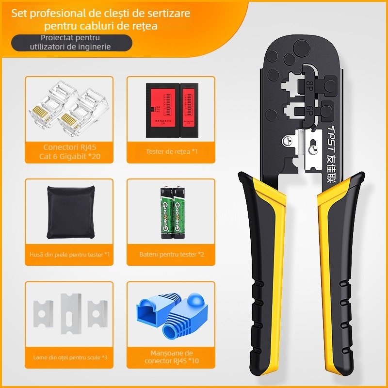 Clește de crimp RJ45 pentru cabluri de rețea — uz casnic și profesional Cat5e/Cat6/Cat7
