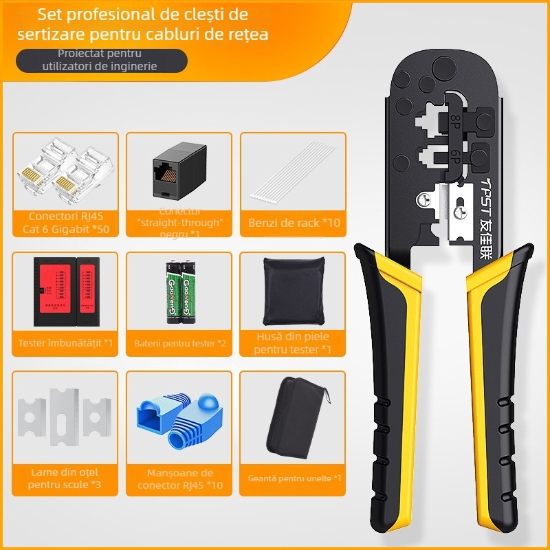Clește de crimp RJ45 pentru cabluri de rețea — uz casnic și profesional Cat5e/Cat6/Cat7