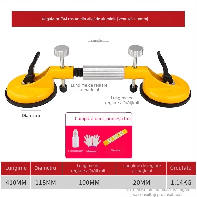 Instrument pentru alinierea rosturilor din piatră cu ventuze – pentru plăci din cuarț și marmură