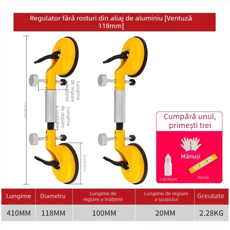 Instrument pentru alinierea rosturilor din piatră cu ventuze – pentru plăci din cuarț și marmură