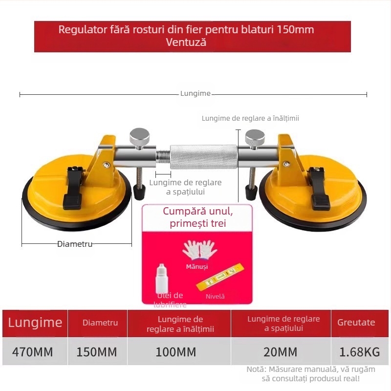 Instrument pentru alinierea rosturilor din piatră cu ventuze – pentru plăci din cuarț și marmură