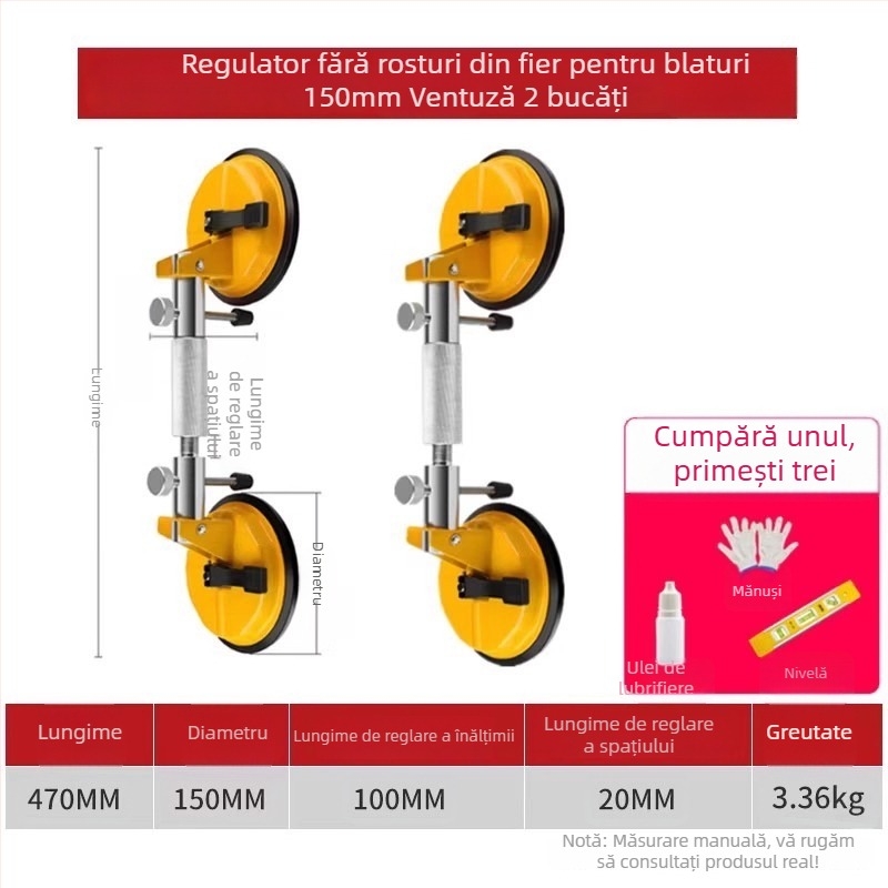 Instrument pentru alinierea rosturilor din piatră cu ventuze – pentru plăci din cuarț și marmură