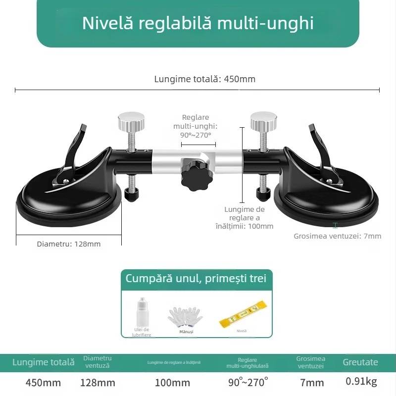 Instrument pentru alinierea rosturilor din piatră cu ventuze – pentru plăci din cuarț și marmură