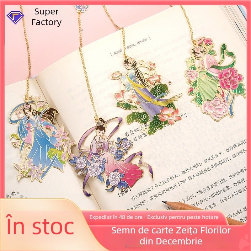 Semn de carte din alamă cu decupaj - Zeița florilor din decembrie, în stil chinezesc clasic, metal