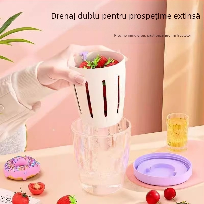 Cupa dublu nivel pentru fructe și salată, cu furculiță, portabil, drenaj, recipient de picnic