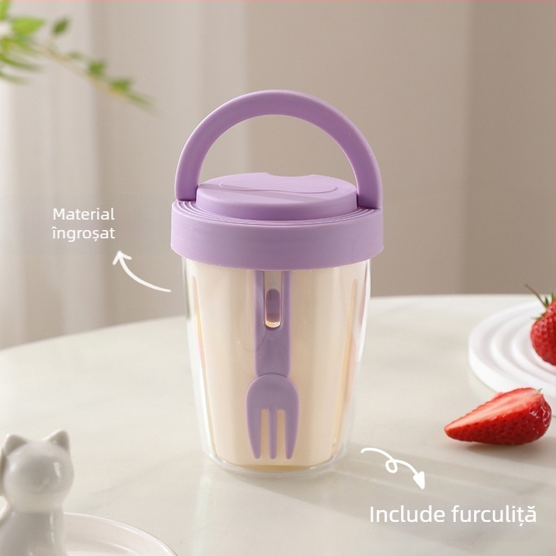 Cupa dublu nivel pentru fructe și salată, cu furculiță, portabil, drenaj, recipient de picnic
