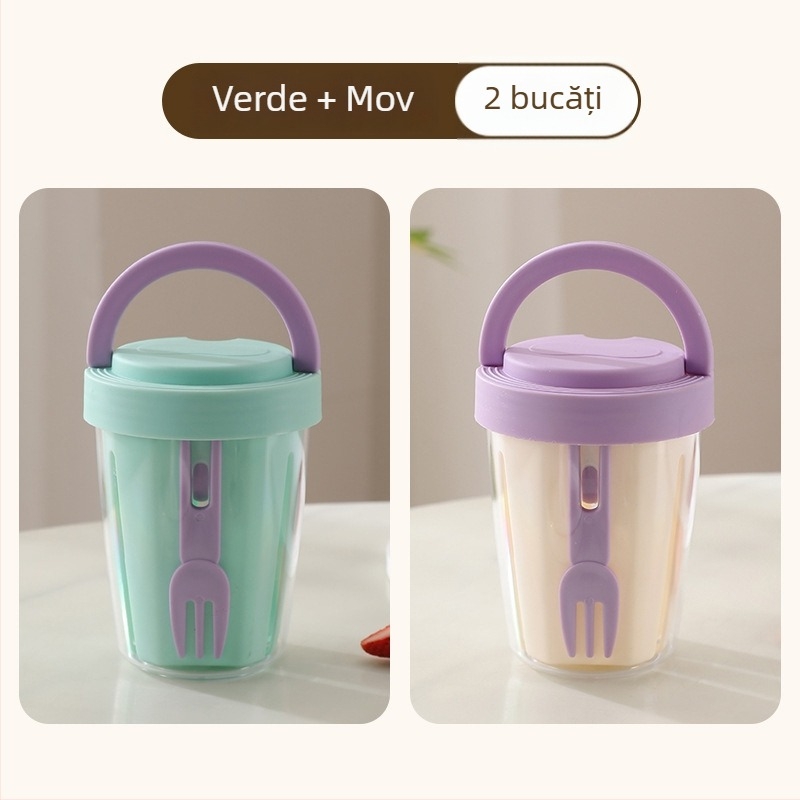 Cupa dublu nivel pentru fructe și salată, cu furculiță, portabil, drenaj, recipient de picnic