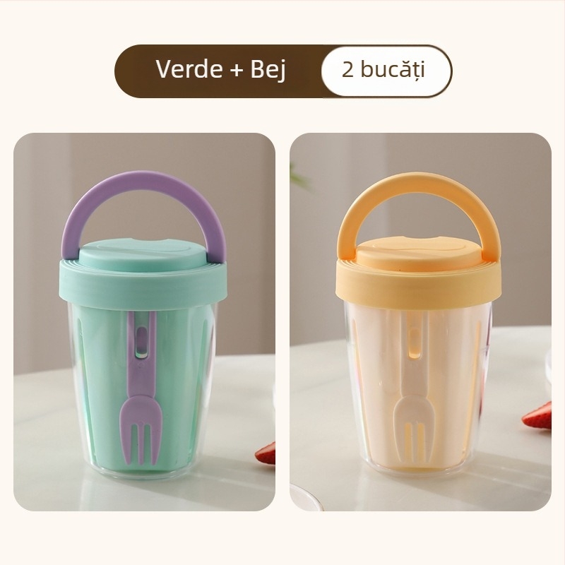Cupa dublu nivel pentru fructe și salată, cu furculiță, portabil, drenaj, recipient de picnic