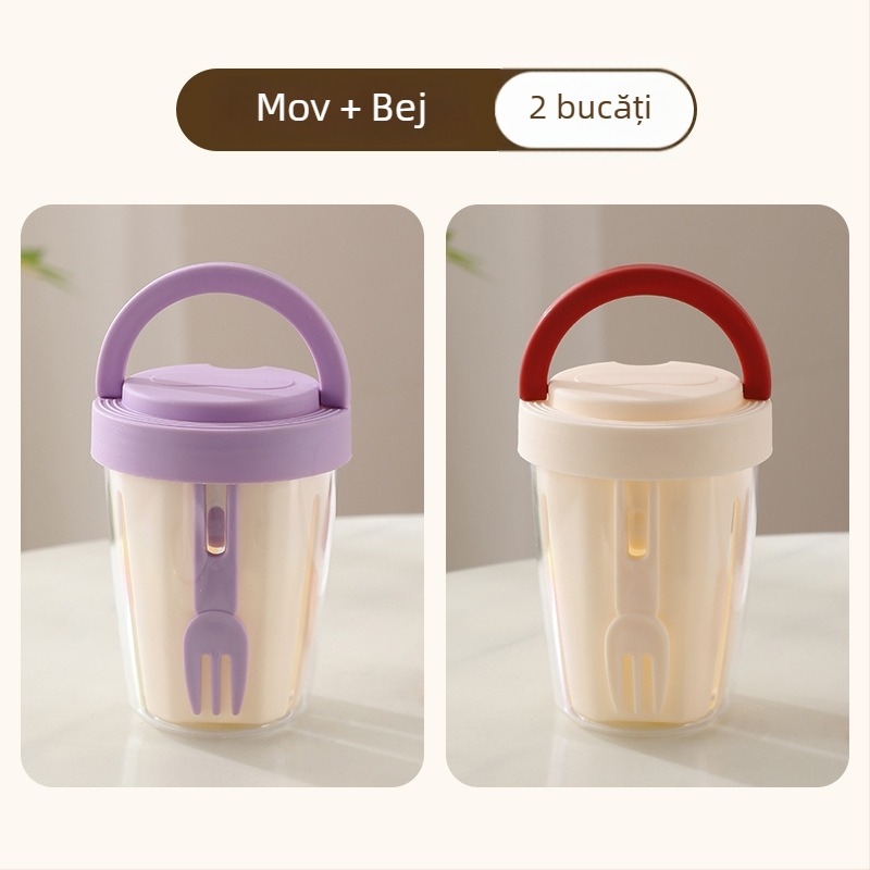 Cupa dublu nivel pentru fructe și salată, cu furculiță, portabil, drenaj, recipient de picnic