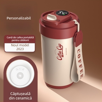 Ceșcă de cafea cu interior ceramic și carcasă izolantă termic din oțel inoxidabil 316, design minimalist de afaceri