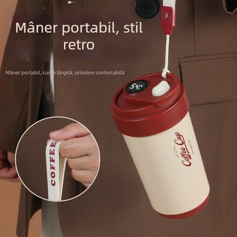 Ceșcă de cafea cu interior ceramic și carcasă izolantă termic din oțel inoxidabil 316, design minimalist de afaceri
